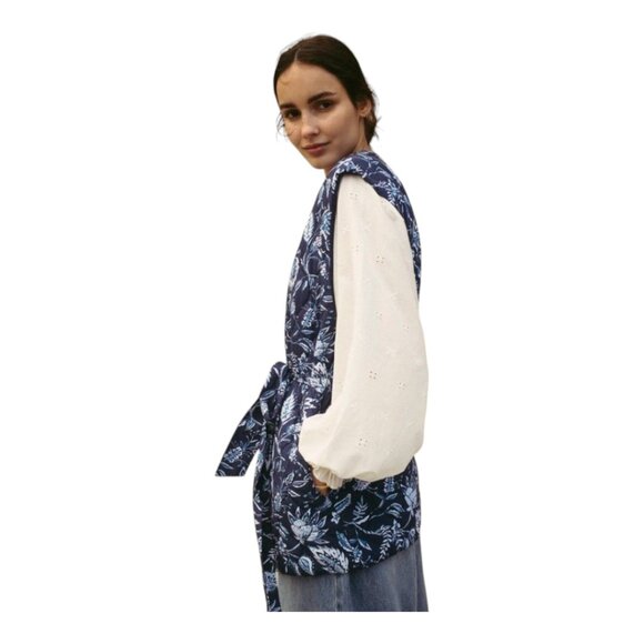 NWT Sonmer Quilted Floral Print Belted Long Vest Cottagecore Women's Small - Picture 5 of 12